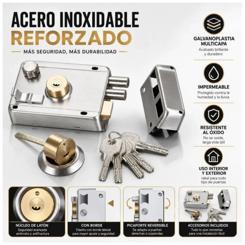 Cerradura Chapa De Sobreponer Cierre Automático De Barras, Color Plata