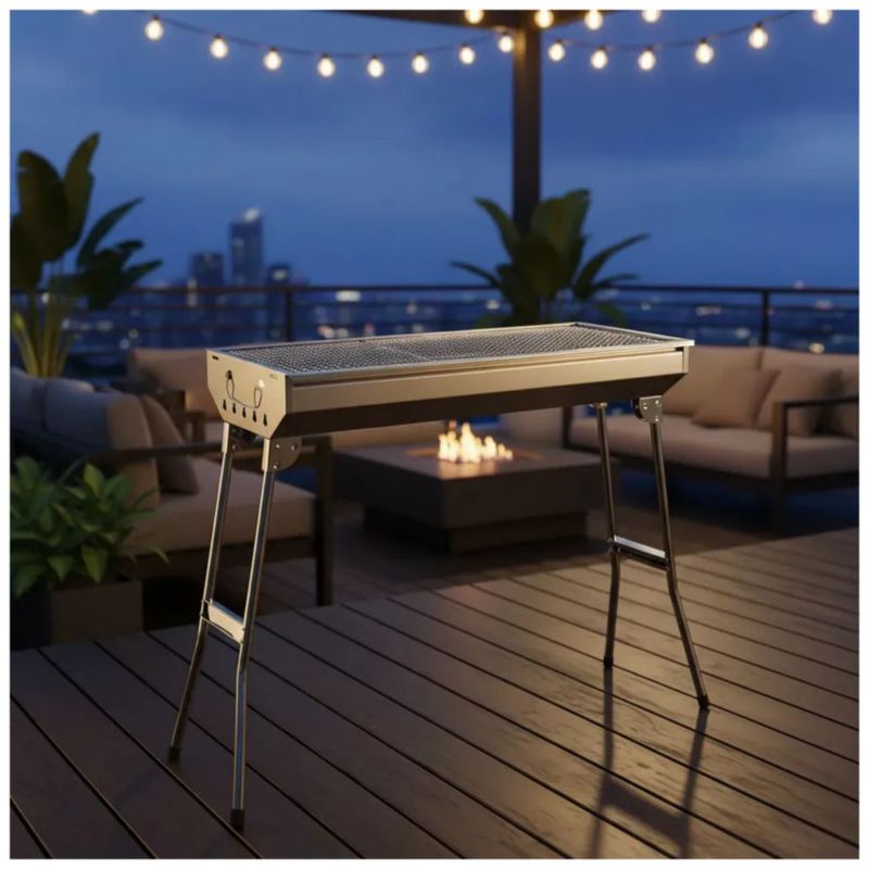 Asador Portátil De Carbón Plegable Para Jardín Campamento, Color Plata