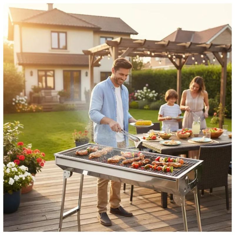 Asador Portátil De Carbón Plegable Para Jardín Campamento, Color Plata