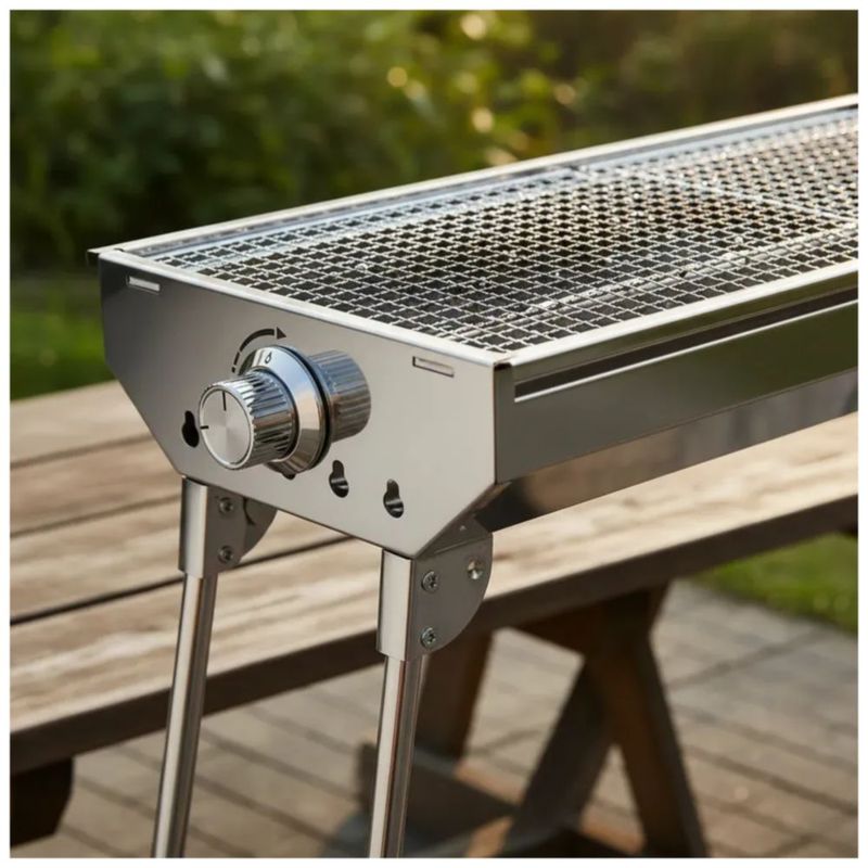 Asador Portátil De Carbón Plegable Para Jardín Campamento, Color Plata