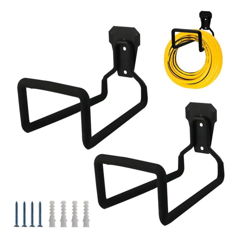 Soportes para manguera de jardín metal negro pack 2 montables en pared, Color Negro