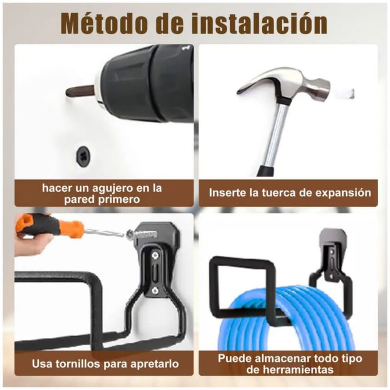 Soportes para manguera de jardín metal negro pack 2 montables en pared, Color Negro