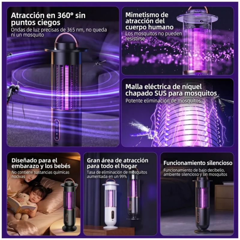 Lámpara Mata Mosquitos Mosca Eléctrico Luz Uv Repelente 3en1, Color Negro