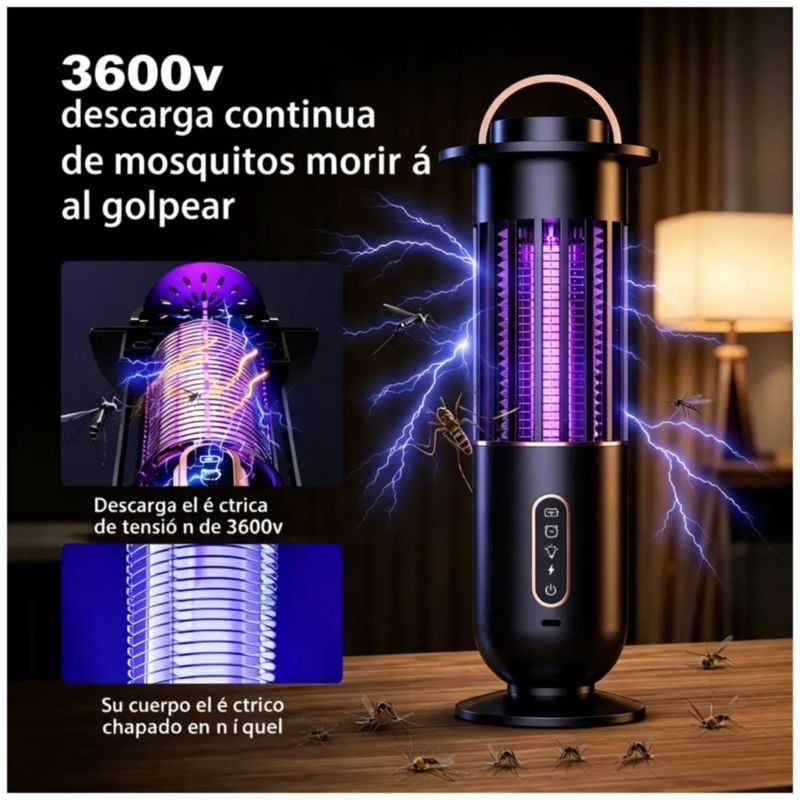 Lámpara Mata Mosquitos Mosca Eléctrico Luz Uv Repelente 3en1, Color Negro