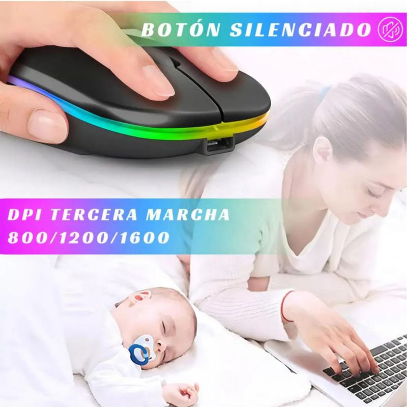 Mouse Inalámbrico Mini, Recargable USB, Bluetooth 5.0 Portátil 2pzs Negro
