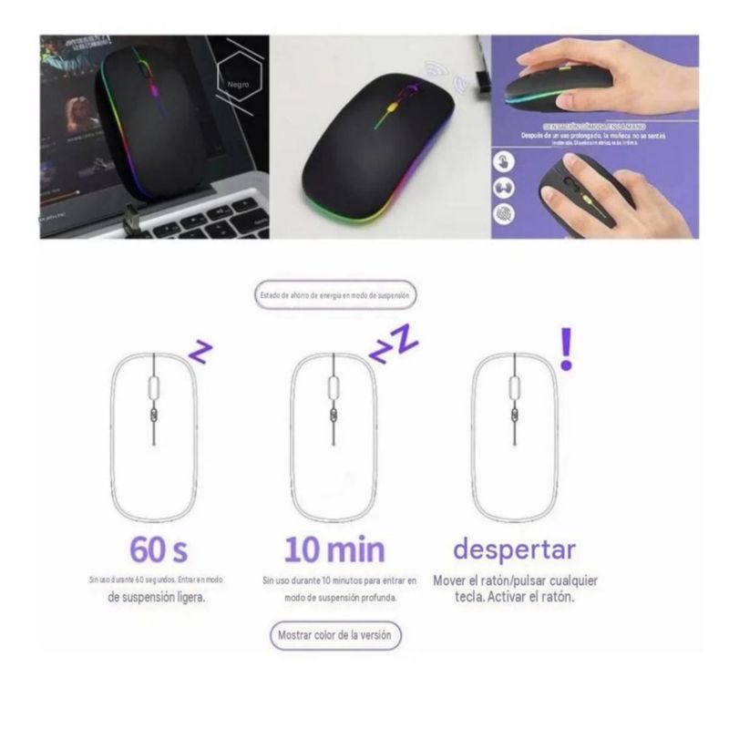 Mouse Inalámbrico Recargable Ratón Bluetooth 2.4g Negro