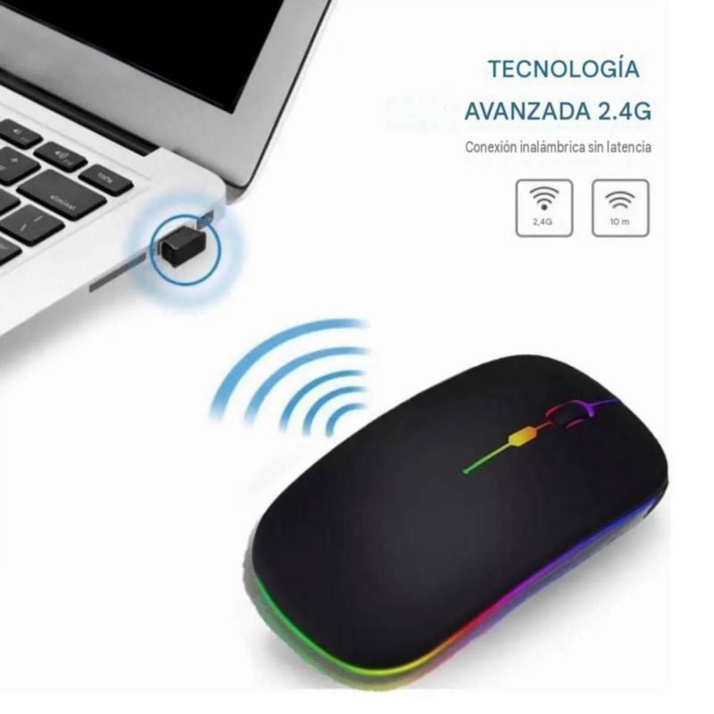 Mouse Inalámbrico Recargable Ratón Bluetooth 2.4g Negro