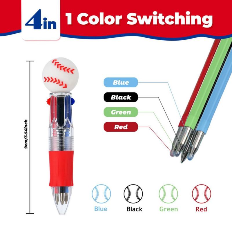 Bolígrafos Zhirlyn 4‑en‑1 multicolores de béisbol - paquete de 60