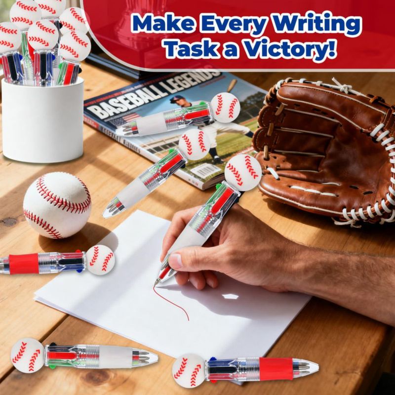 Bolígrafos Zhirlyn 4‑en‑1 multicolores de béisbol - paquete de 60