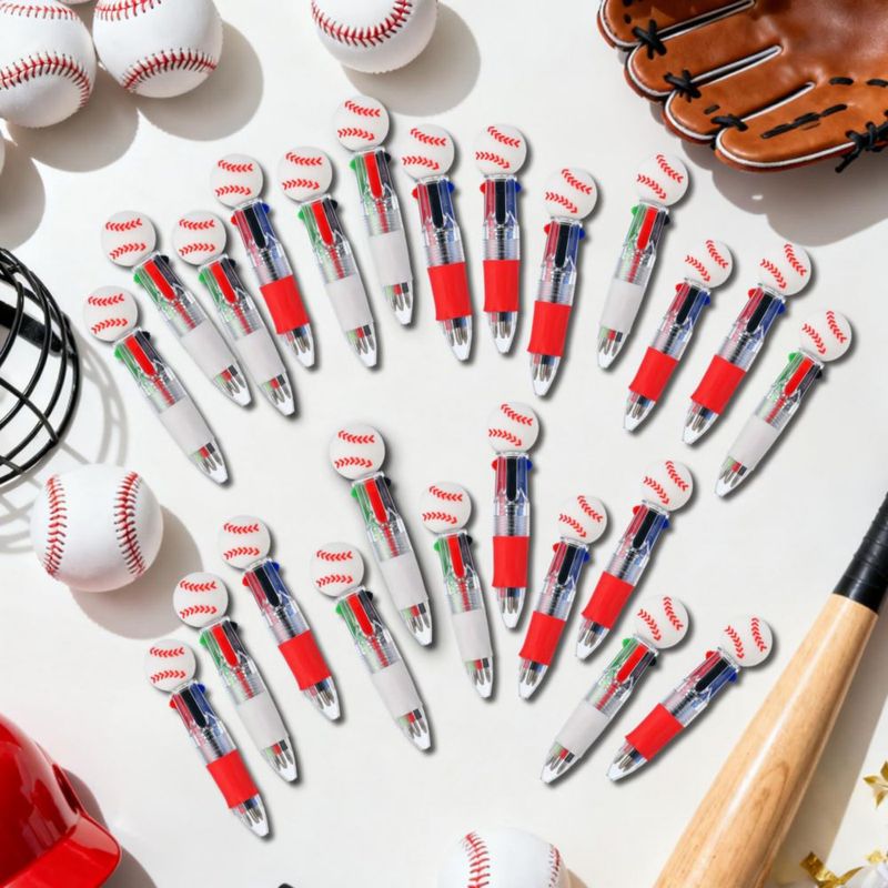 Bolígrafos Zhirlyn 4‑en‑1 multicolores de béisbol - paquete de 60