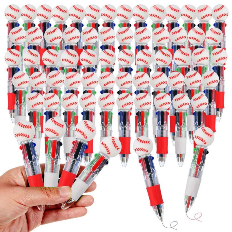 Bolígrafos Zhirlyn 4‑en‑1 multicolores de béisbol - paquete de 60