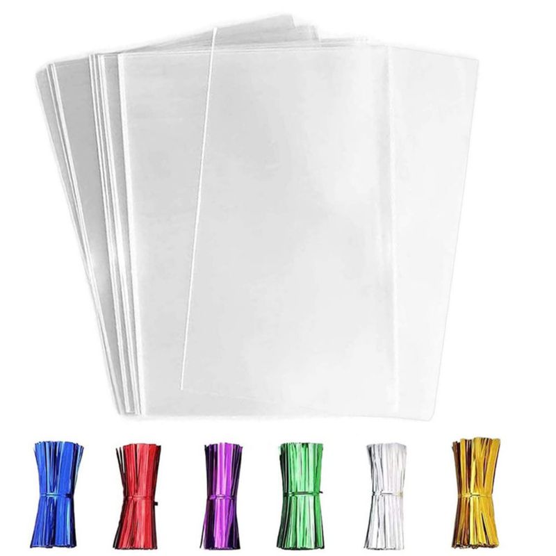 Bolsas para golosinas LEOSINDA 100 uds 18 × 30 cm con cintas de colores surtidos