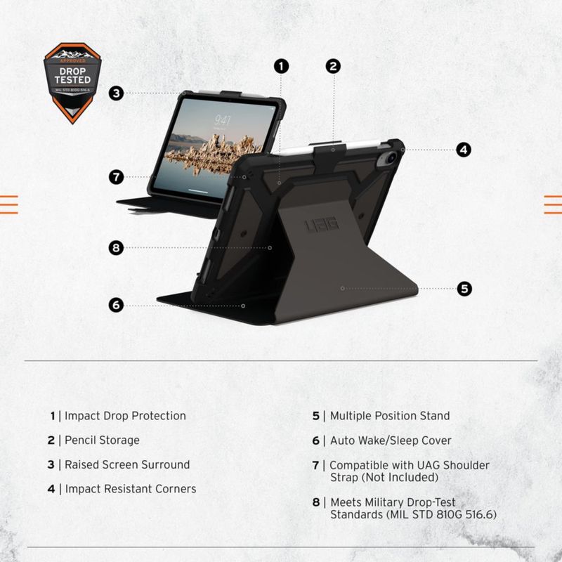 Funda tipo folio resistente negra para iPad 11"/10.9" UAG