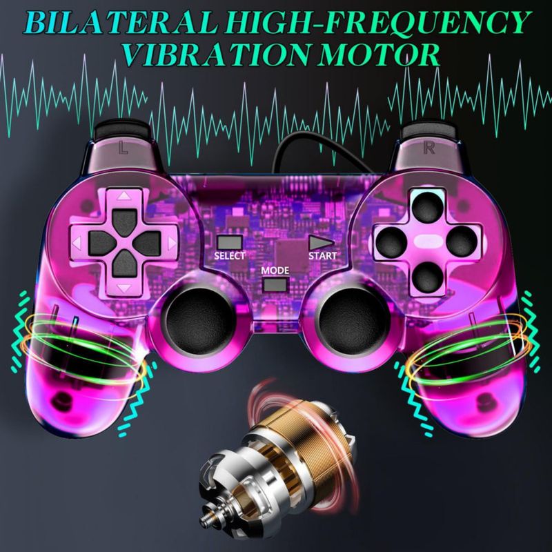 Controlador Degulan PS-2 con cable doble shock púrpura/verde