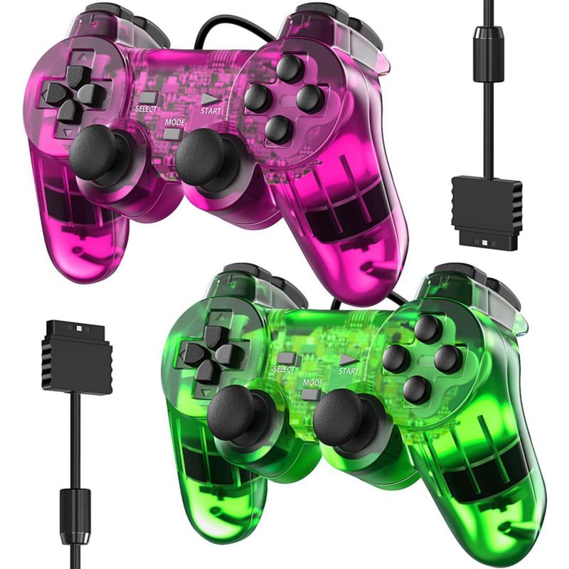 Controlador Degulan PS-2 con cable doble shock púrpura/verde