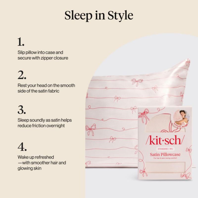 Funda de almohada Kitsch King a rayas con lazos satén con cremallera