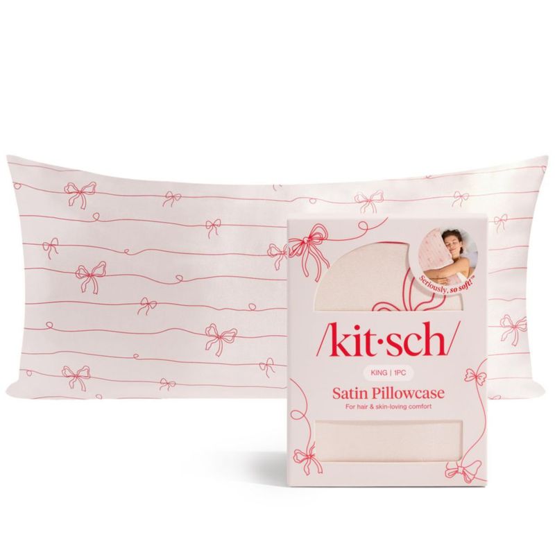Funda de almohada Kitsch King a rayas con lazos satén con cremallera