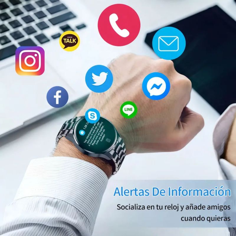 Smartwatch hombre Relojes inteligente Sport de Acero Inoxidable Color Negro
