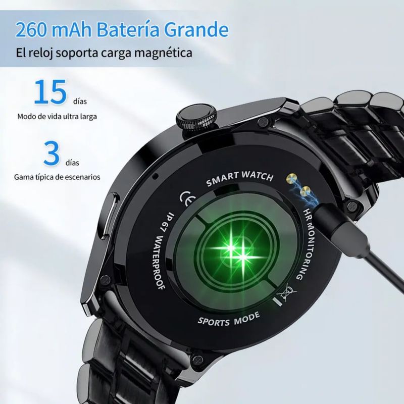 Smartwatch hombre Relojes inteligente Sport de Acero Inoxidable Color Negro