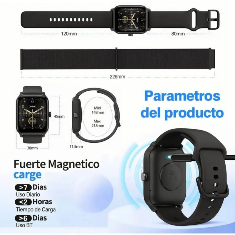 Smartwatch 1.8'' Reloj Inteligente Bluetooth Llamada Alexa negro
