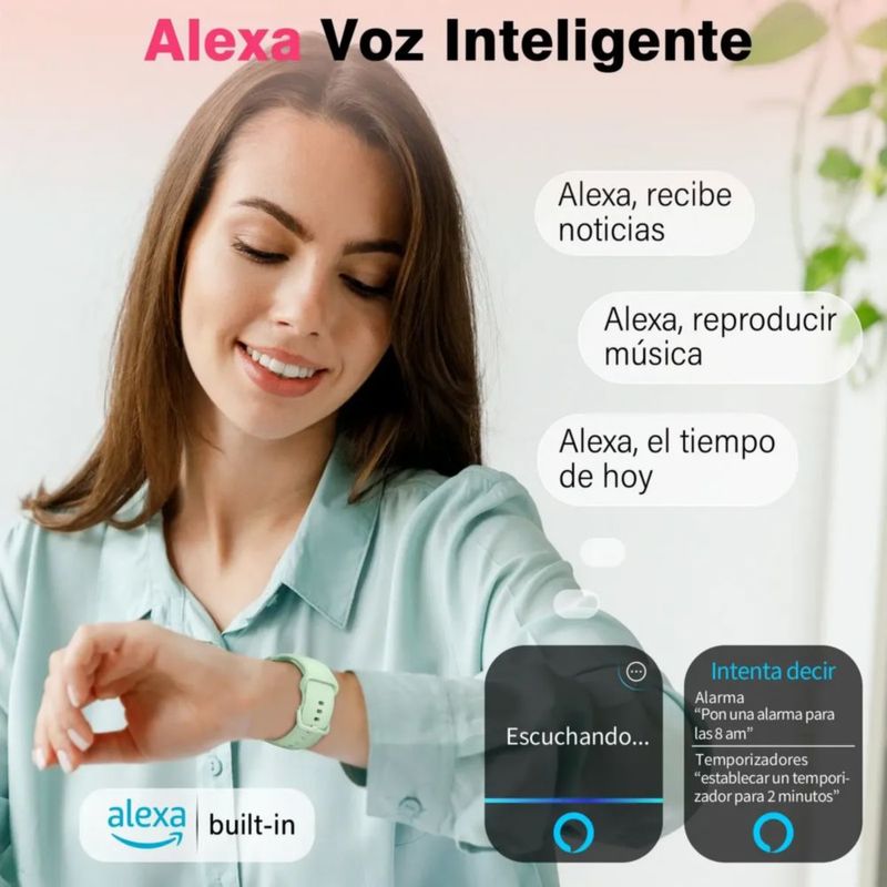 Smartwatch 1.8'' Reloj Inteligente Bluetooth Llamada Alexa Verde claro
