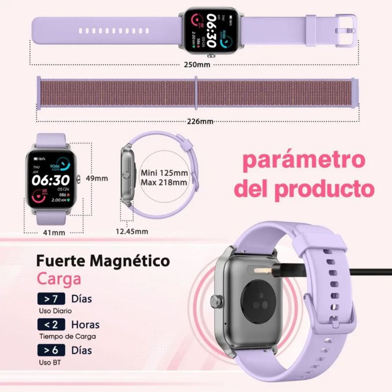 Smartwatch 1.8'' Reloj Inteligente Bluetooth Llamada Alexa Violeta