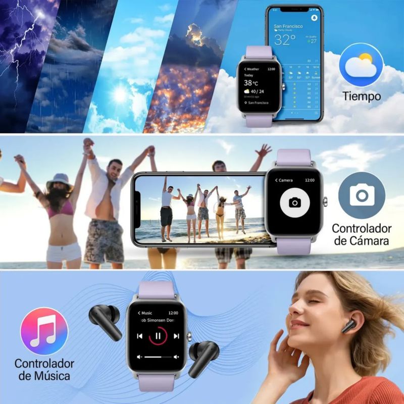 Smartwatch 1.8'' Reloj Inteligente Bluetooth Llamada Alexa Violeta