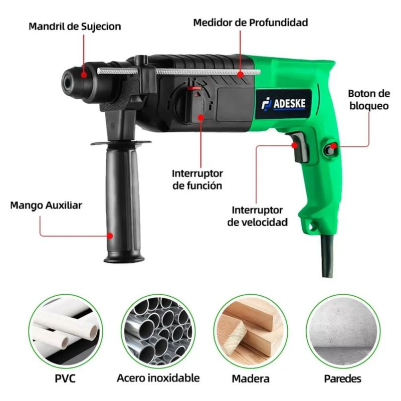 Rotomartillo Cincelador Electrica Taladro Perforador Kit