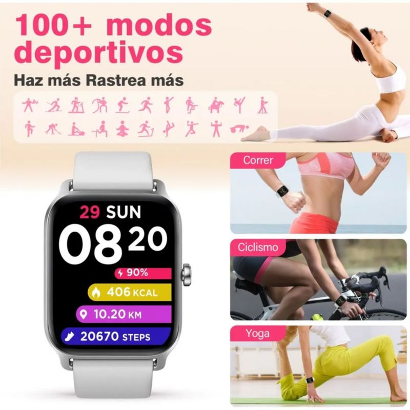 Smartwatch 1.8'' Reloj Inteligente Bluetooth Llamada Alexa Blanco