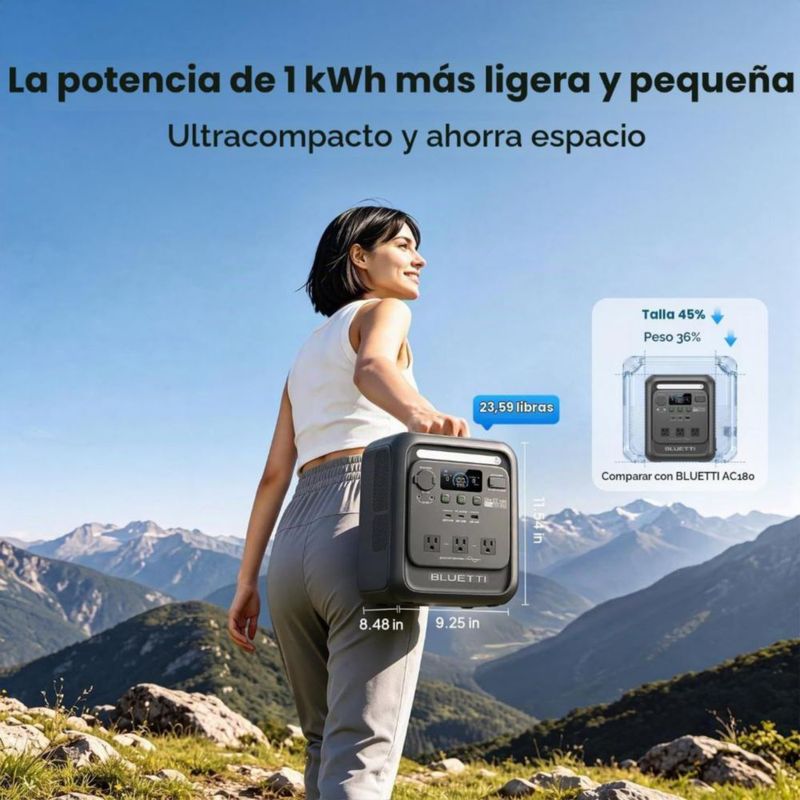BLUETTI Elite 100 mini Estación de Energía Portátil – 1004.8Wh, 700W, LiFePO4, 120V