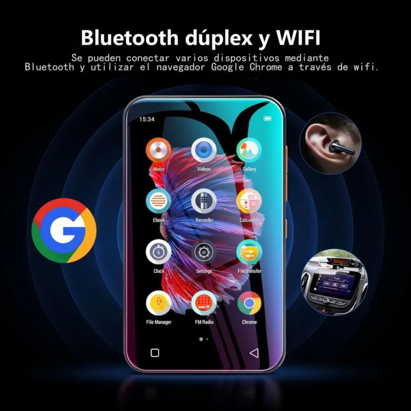 Reproductor Música Mp3 Mp4 Bluetooth Con Pantalla Táctil 16g NEGRO