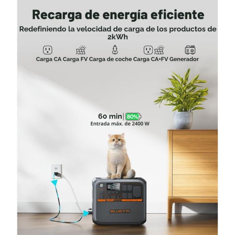 BLUETTI AC200PL Estación de Energía Portátil 2304Wh de capacidad y 2400W potencia continua – Batería LiFePO4 120V Generador Solar