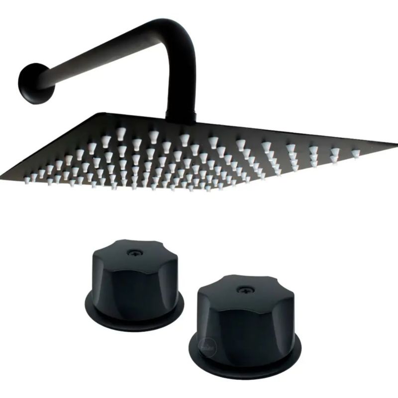 Regadera Cuadrada 20 cm Negra Con Tubo 50 cm Y Manerales Negro