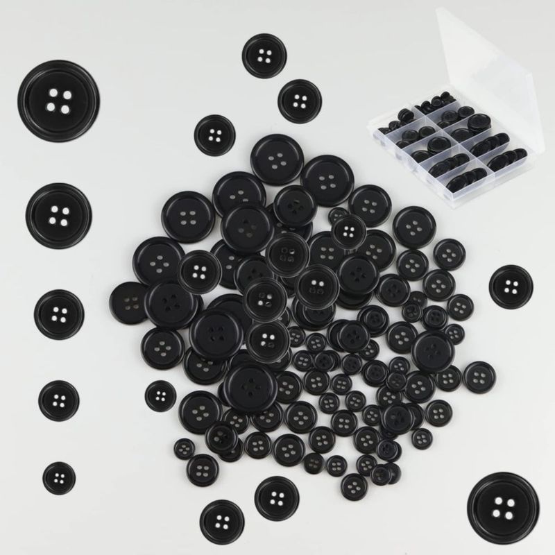 Botones de costura WOILLIO 100 piezas negro resina 4 agujeros