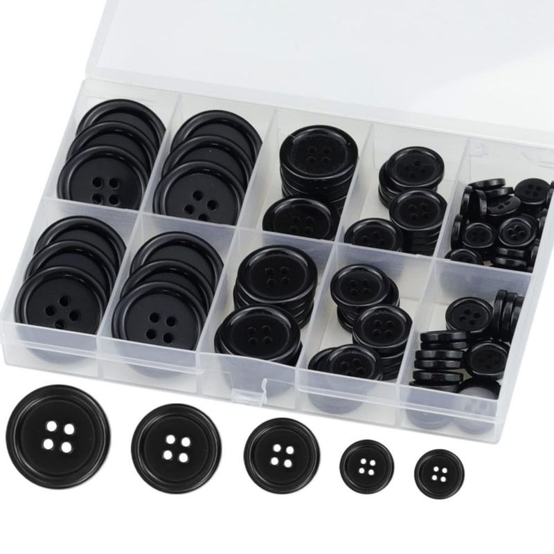 Botones de costura WOILLIO 100 piezas negro resina 4 agujeros