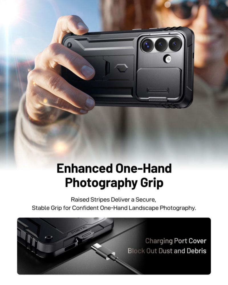 Funda Poetic Galaxy S26 con cubierta deslizante para cámara - Negra