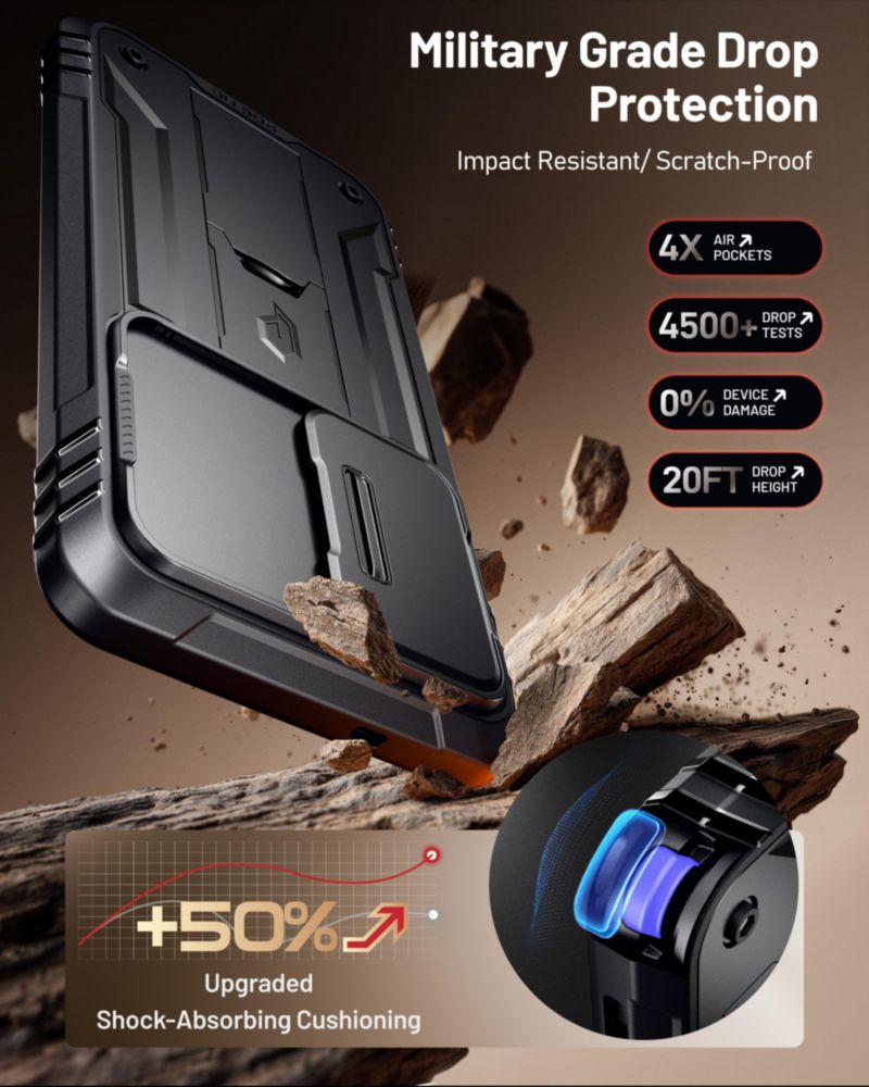 Funda Poetic Galaxy S26 con cubierta deslizante para cámara - Negra