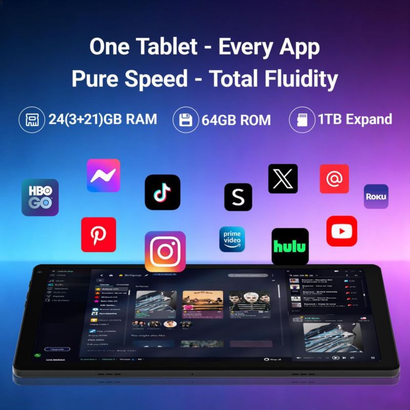 Tablet Evermyth de 10 pulgadas 24 GB RAM 64 GB ROM 1 TB Wi‑Fi 6