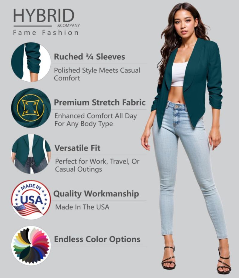 Blazer Hybrid & Company Turquesa 2X Manga Fruncida