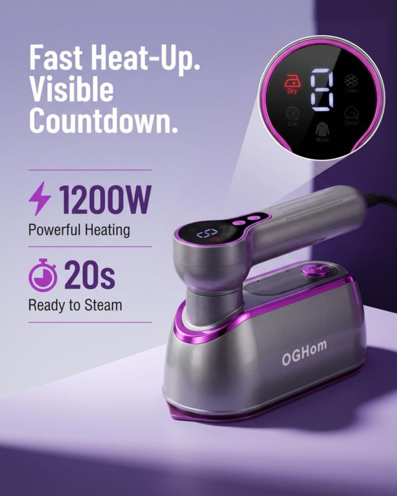 Vaporizador de Ropa Portátil OGHom 1200 W 150 ml 120 V con Pantalla LCD