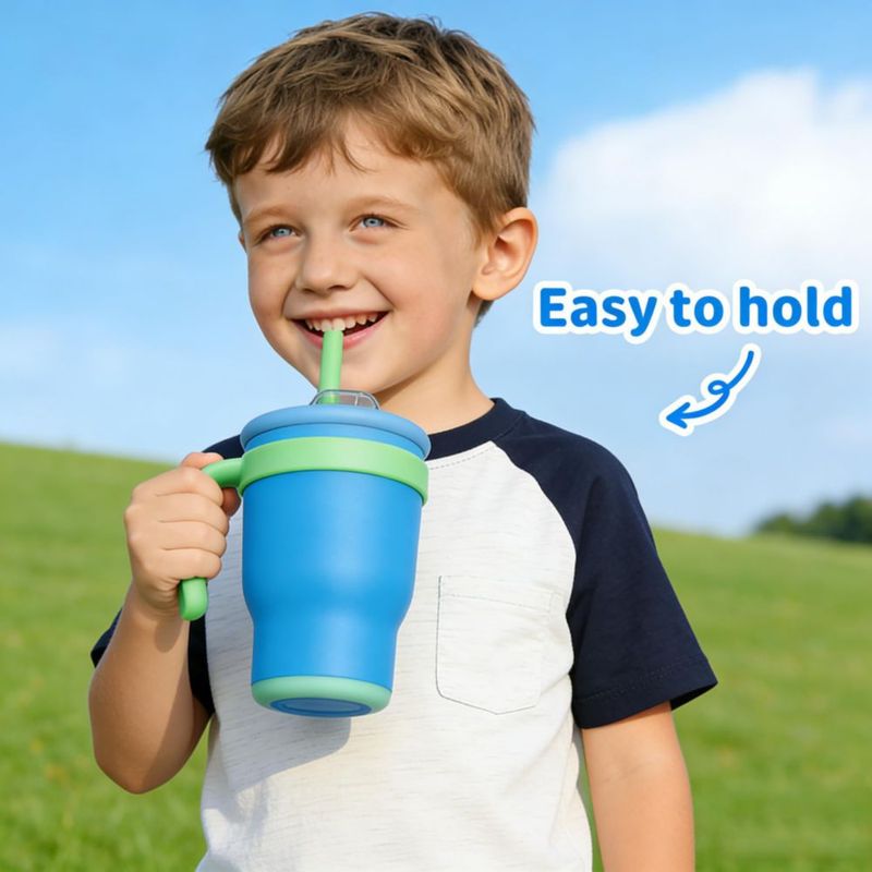 Vaso con pajilla TAKYIT 420 ml Acero Inoxidable Azul Marino