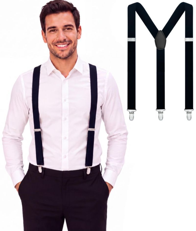 Dibi Tirantes Negros para Hombre de Alta Resistencia de 1 pulgada Diseño en Y Ajustables y Ganchos Fuertes