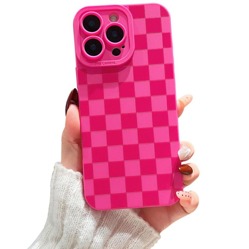 Funda YUMUPIFE para iPhone 15 Pro Max en rosa intenso a cuadros