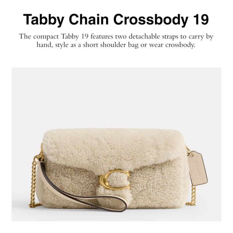 Bolso Coach Tabby de hombro cruzado con cadena piel de cordero beige talla única