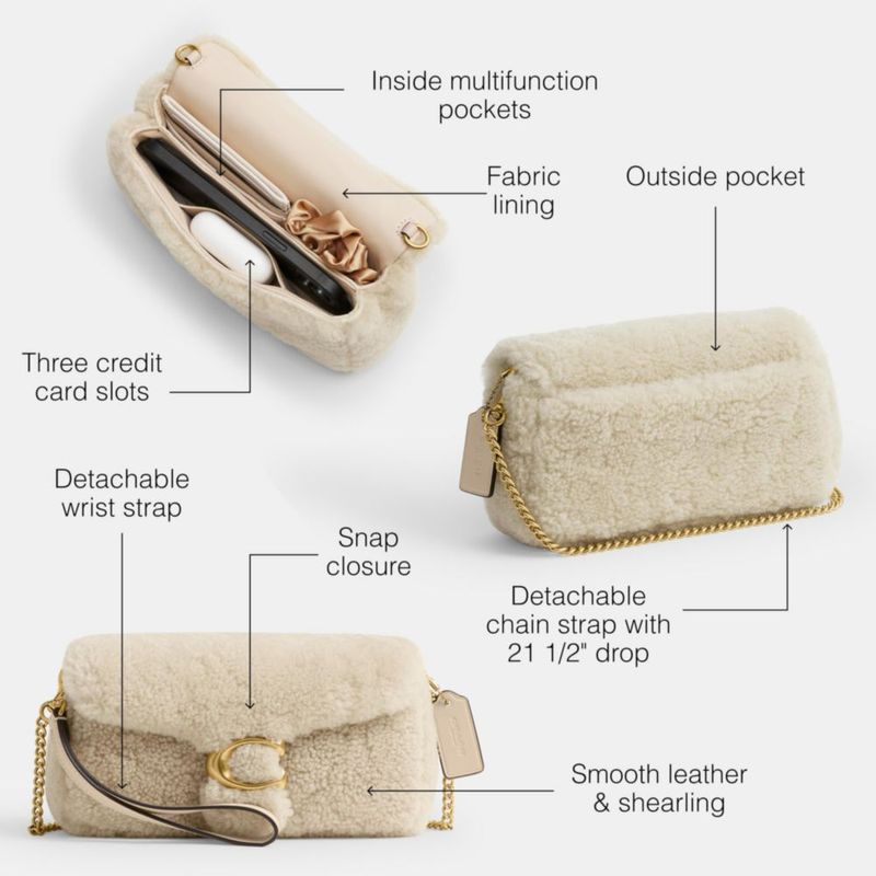 Bolso Coach Tabby de hombro cruzado con cadena piel de cordero beige talla única