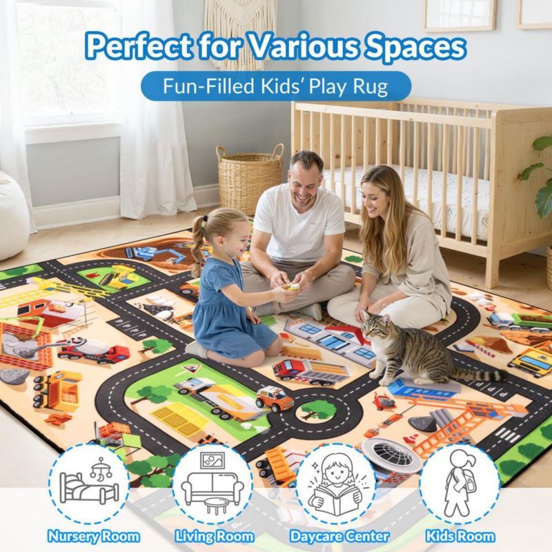 Alfombra de juego Cavorel Kids 122 × 183 cm – Tapete de construcción para coches