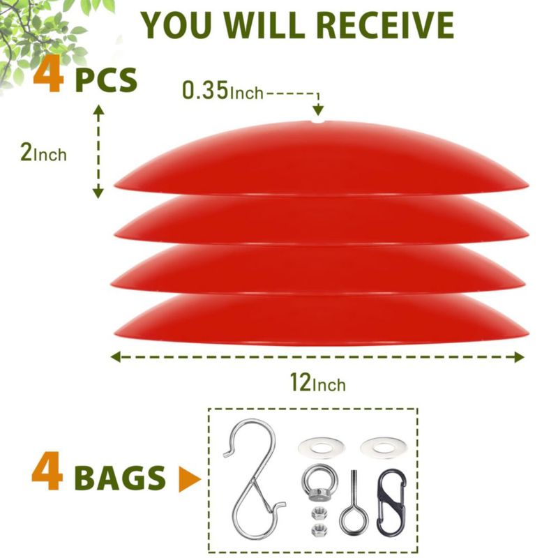Alimentador para pájaros andergi 30 cm Protector de lluvia 4 piezas (rojo)