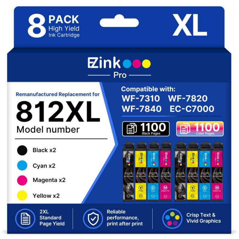 Paquete combo de tintas E‑Z Ink Pro Epson 812XL 8 unidades (reacondicionado)