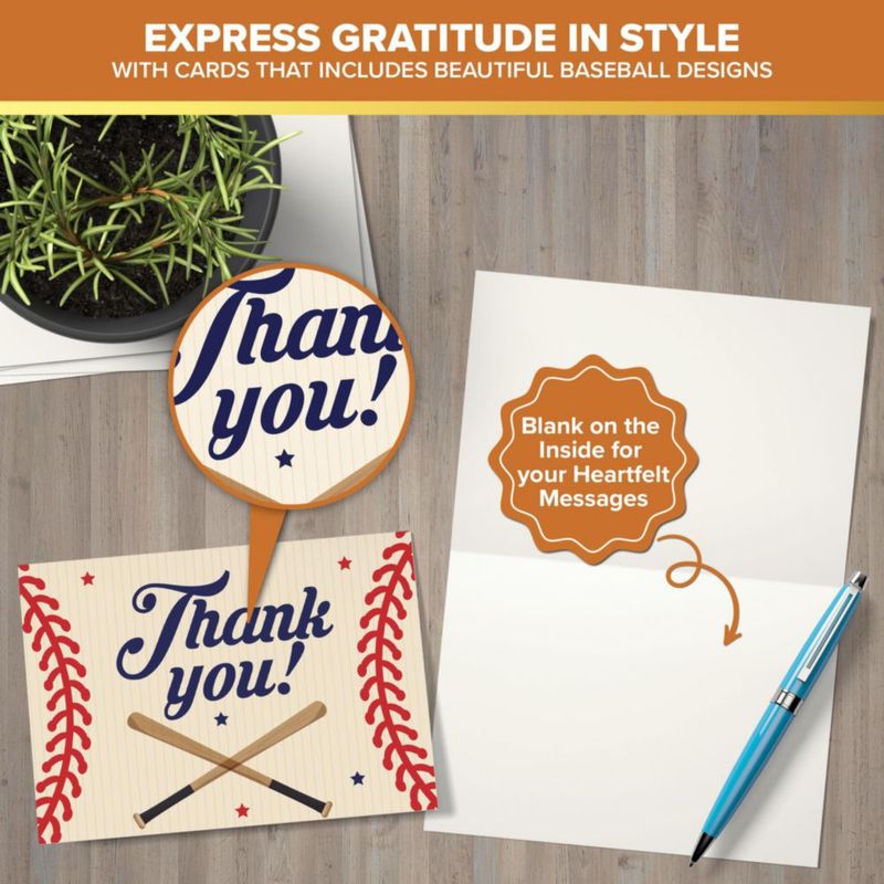 Tarjetas de agradecimiento Decorably 6x4 pulgadas – Pack de 24 tema béisbol