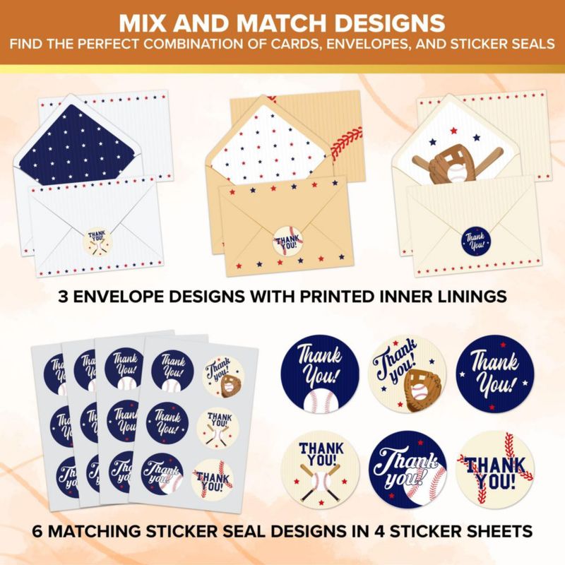 Tarjetas de agradecimiento Decorably 6x4 pulgadas – Pack de 24 tema béisbol